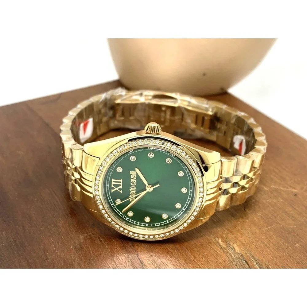 Roberto Cavalli Women's Watch 5L036 Green Dial Quartz Gold Stainless Steel 31mm
